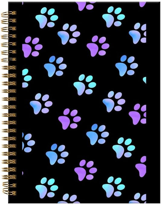 Spiral Journal Notebook,A5 Hardcover Lined Journals for Women Girl 6 x 8.3 in,120 Pages Thick Paper,Cute College Ruled Writing Notebook for Gifts Office Work School(Purple Dog Paw)