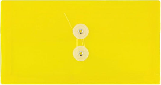 JAM PAPER Plastic Envelopes with Button & String Tie Closure - #10 Business Booklet - 5 1/4 x 10 - Yellow - 12/Pack