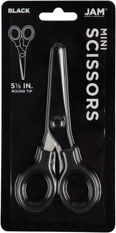 JAM PAPER Multi-Purpose Mini Scissors - 5 Inch - Black - Soft Grip & Stainless Steel Precision Blades - Sold Individually