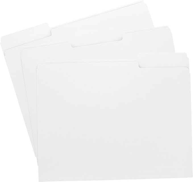 White File Folders, 1/3-Cut Tabs, Letter Size, 12-Pack – Durable Office Filing Folders for Documents, Papers, and Organization