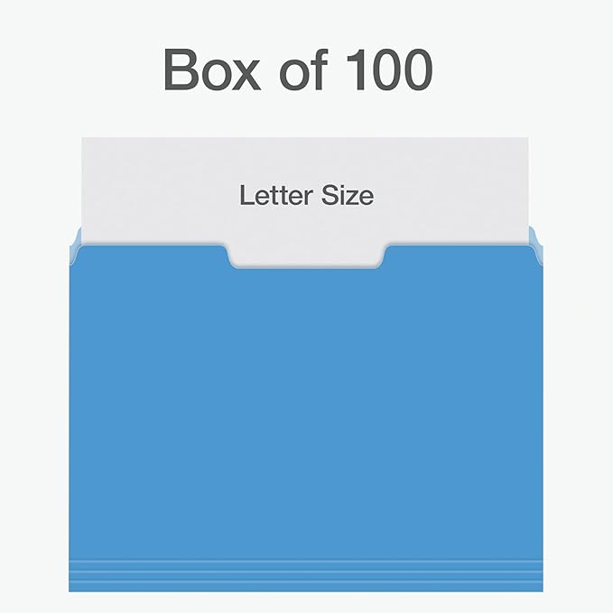 Pendaflex File Folders, Two-Tone Assorted Colors, Letter Size, 1/3 Cut Tabs, Office Organization, Box of 100 Folders (1006535)