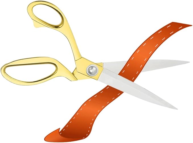 Ribbon Cutting Scissors 10.5" Stainless Steel Gold Scissors for Ribbon Cutting Ceremony Heavy Duty Fabric, Cardboard, Sewing & Tailoring