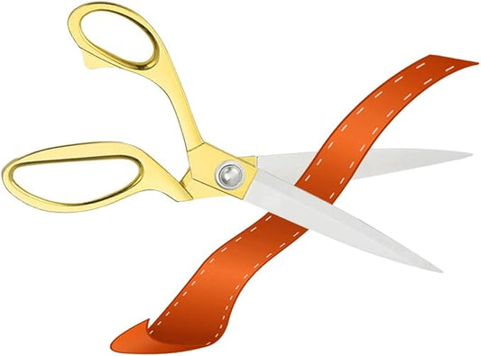 Ribbon Cutting Scissors 10.5" Stainless Steel Gold Scissors for Ribbon Cutting Ceremony Heavy Duty Fabric, Cardboard, Sewing & Tailoring