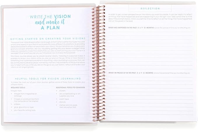 Erin Condren 7" x 9" Prompted Vision Journal - Turquoise Changeable Cover w/Platinum Coil. Vision Spreads, Lined, Dot grid, Sketchbook pages w/ 160 Pages, 80 Sheets of 80# Mohawk Paper