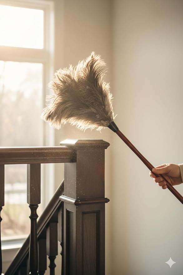 AAYU Premium Professional Feather Duster 21" | Natural Handheld Duster for Cleaning & Feather Mopping | Genuine Ostrich Feather with Long Wooden Handle | Eco-Friendly & Reusable (50 cm)