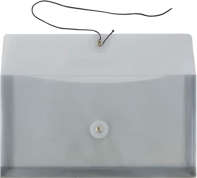 JAM PAPER Plastic Envelopes with Button & String Tie Closure - #10 Business Booklet - 5 1/4 x 10 - Smoke Gray - 3/pack