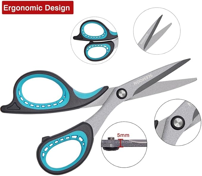 3 Pack 8" Titanium All Purpose Scissors, Non-Stick,Professional Stainless Steel,Comfort Grip Handles for Office, Crafting, School & Home