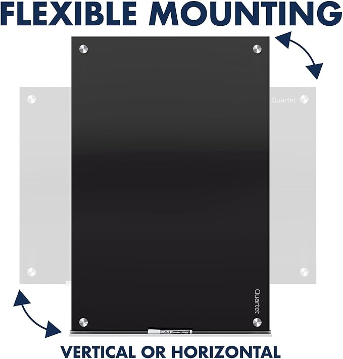 Quartet Glass Whiteboard, Magnetic Dry Erase White Board, 36" x 24", Black Surface, Infinity (G3624B)