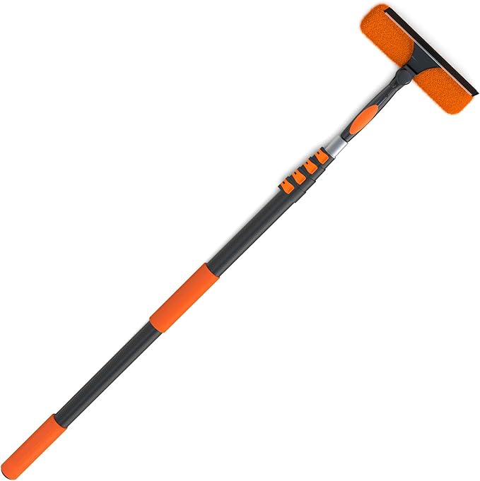 LAANPOLE 4FT Window Squeegee with Extension Pole, 2-in-1 Squeegee for Window Cleaning, Professional Cleaning Kit for Home with 4FT Telescoping Pole for Outdoor Indoor Use