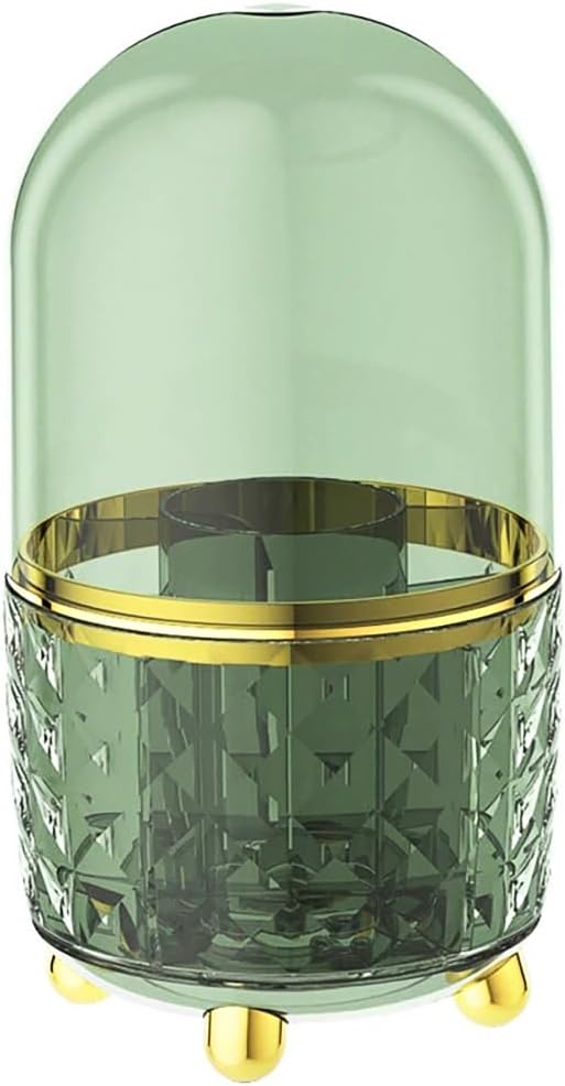 360° Rotating Pencil Holder for Desk, Makeup Brush Holder with 6 Slots, Desk Organizer for Writing Utensil, Office and School Supplies (Green with cover)