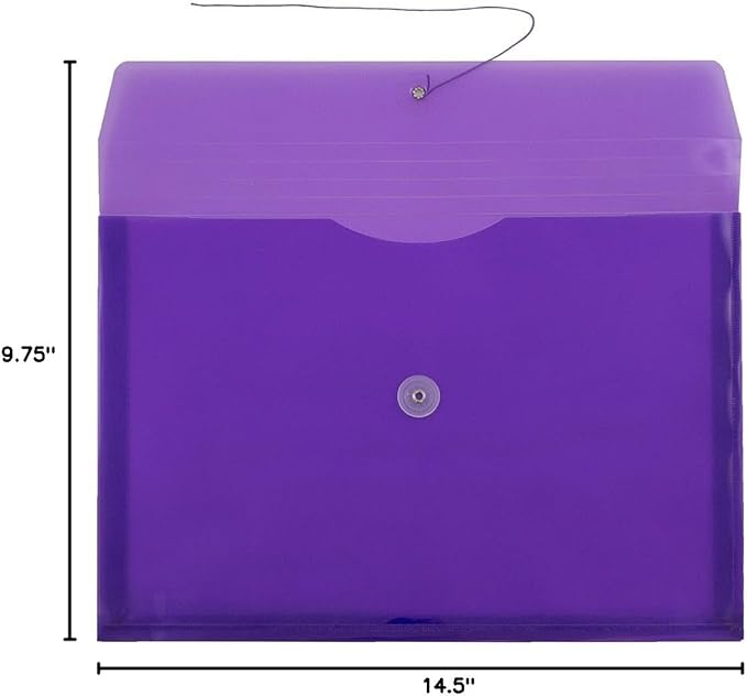 JAM PAPER Plastic Envelopes with Button & String Tie Closure - Legal Booklet - 9 3/4 x 14 1/2 - Purple - 3/Pack
