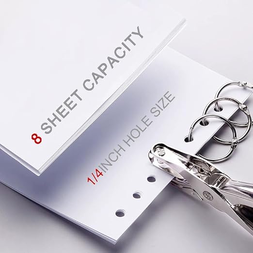 2 Pack Single Hole Punch with 20 Pcs Binder Rings, 1/4 Inch One Hole Paper Puncher, Small Hole Punches for Paper, Crafts, Binder, Tags, Cards and Tickets (Silver)