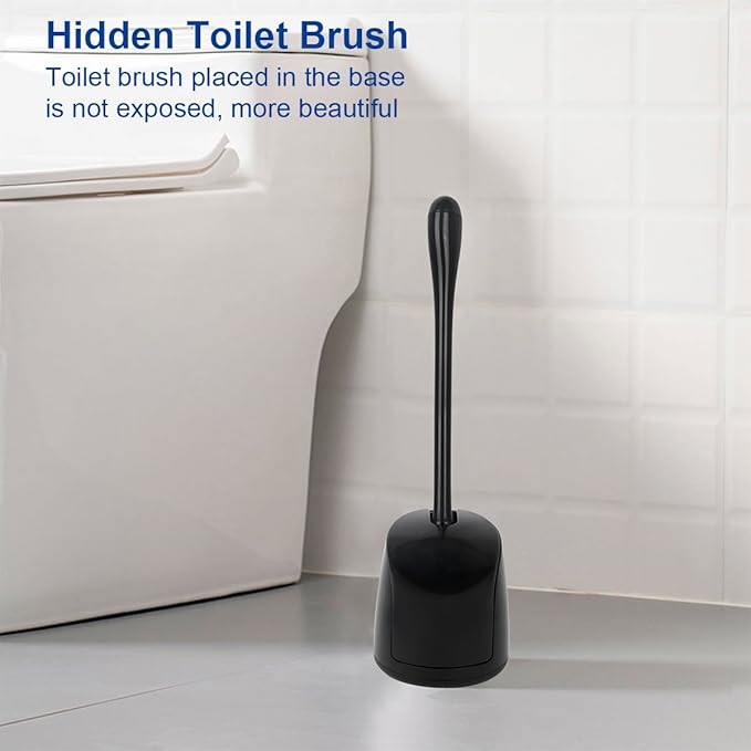 CELOX Toilet Bowl Brush and Holder, Compact Toilet Brush with Breathable Ventilation Stand Base, Bathroom Cleaning Kit, Black, 2 Set