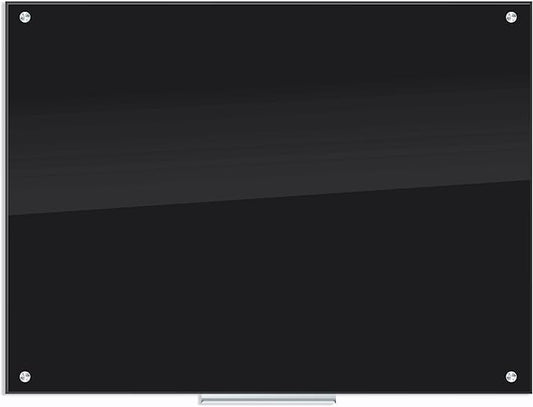 U Brands Glass Dry Erase Board, 36" x 48", Black Surface With Silver Grommets, Frameless, Includes Marker With Eraser