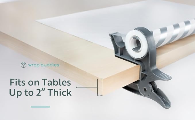Wrap Buddies Tabletop Gift Wrapping Tool, 2 Clamps - Gift Wrap Clamp with Tape Dispenser for Easier Gift Wrapping This Holiday - Slate Grey