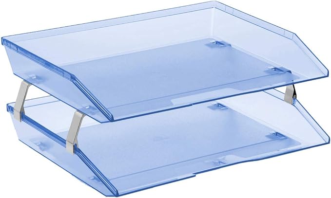 Acrimet Facility 2 Tier Letter Tray, Side Load, Letter Size/A4, Desktop File Organizer, Plastic (Clear Blue Color)
