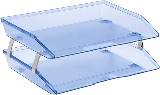 Acrimet Facility 2 Tier Letter Tray, Side Load, Letter Size/A4, Desktop File Organizer, Plastic (Clear Blue Color)