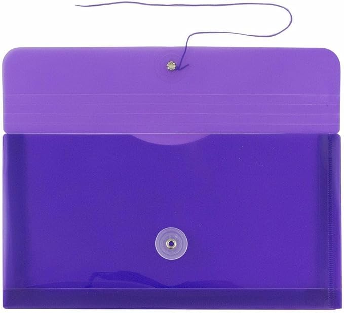 JAM PAPER Plastic Envelopes with Button & String Tie Closure - #10 Business Booklet - 5 1/4 x 10 - Purple - 3/pack