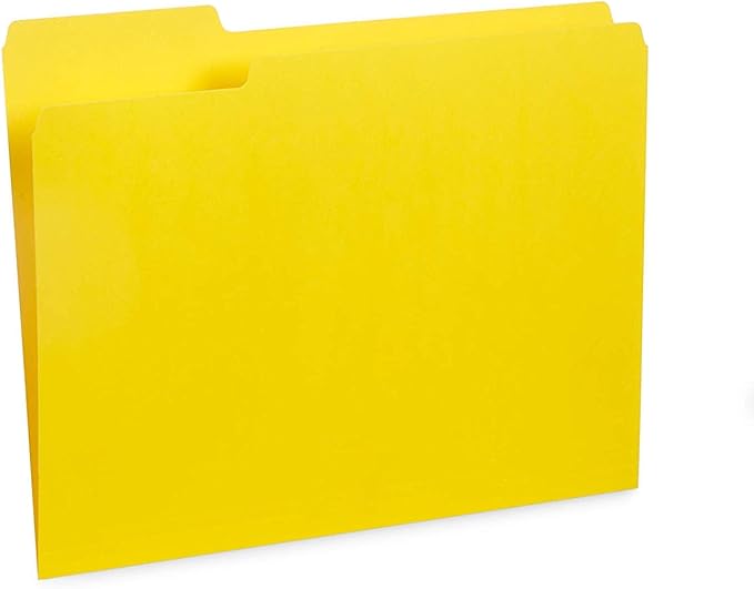 File Folder, 1/3 Cut Tab, Letter Size, Yellow, Great for Organizing and Easy File Storage, 100 Per Box