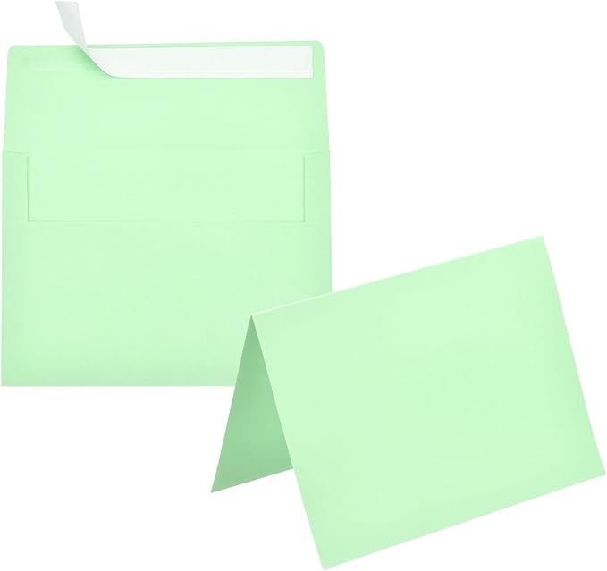 PATIKIL 50Pack Light Green 5x7 Blank Cards and Envelopes, Self Seal A7 Envelopes with Folded Cardstock Small for Greeting Cards Wedding Greeting Birthday Invitations Letter Mailing
