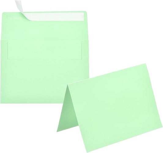 PATIKIL 50Pack Light Green 5x7 Blank Cards and Envelopes, Self Seal A7 Envelopes with Folded Cardstock Small for Greeting Cards Wedding Greeting Birthday Invitations Letter Mailing