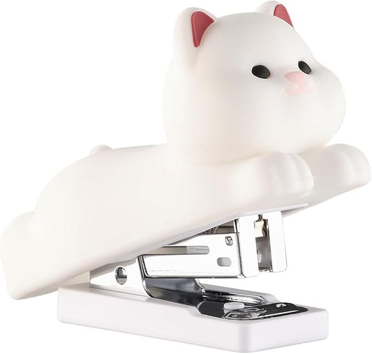 Honagu Mini Cute Animal Stapler with Staples, Cartoon Stereoscopic Silicone (PVC) Stapler, Labor-Saving Office Supplies for Students Kids (White Puppy)