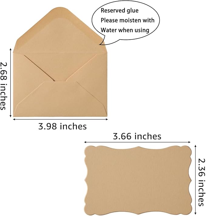100 Pack Mini Envelopes with Note Cards in 5 Colors for Wedding, Birthday, Baby Showers, 4 x 2.7 Inches (Brown)