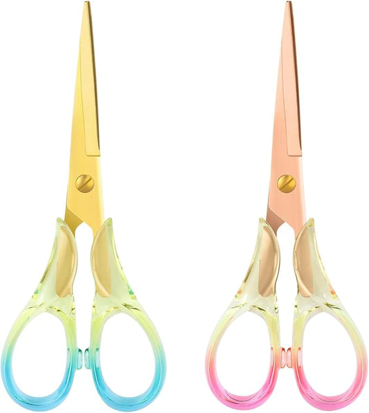 Honagu Premium Acrylic Handle Scissors -Stainless Steel Blades, Precision Cutting, Ergonomic Design, Ideal for Home, Office, and Craft Use - 2 Pack, Red+Blue