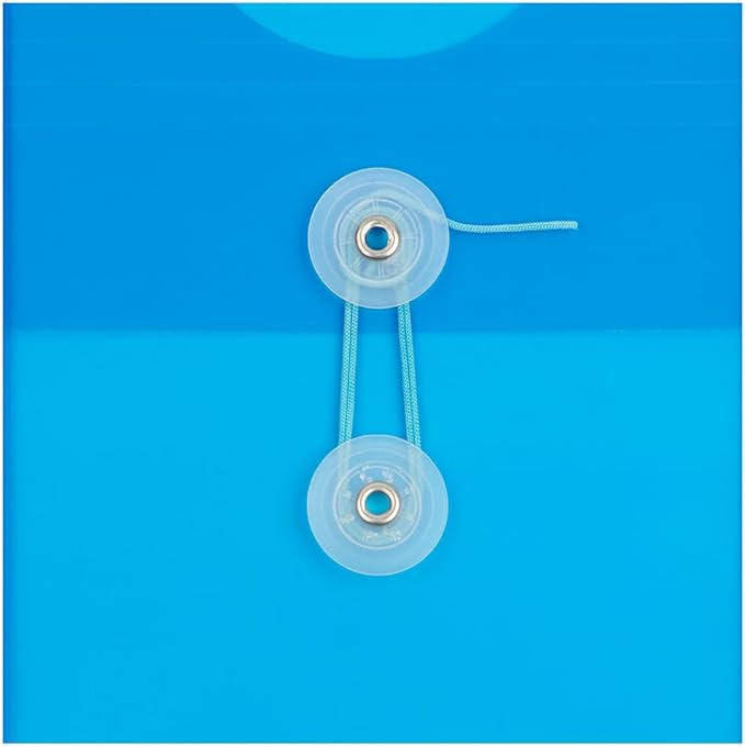 JAM PAPER Plastic Envelopes with Button & String Tie Closure - 6 1/4 x 9 1/4 - Blue - 3/Pack