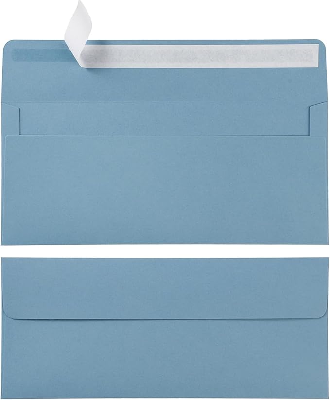 Wishop 50 Pack #10 Business Envelopes Self Seal 4x9 Standard Envelopes for Business, Invoices, Letter Mailing, 4 1/8 x 9 1/2 Inches (Dusty-Blue, 4.13 x 9.49)