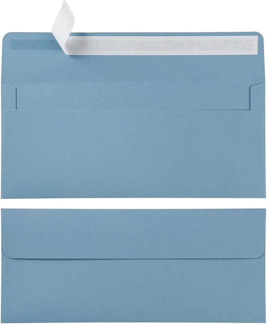 Wishop 50 Pack #10 Business Envelopes Self Seal 4x9 Standard Envelopes for Business, Invoices, Letter Mailing, 4 1/8 x 9 1/2 Inches (Dusty-Blue, 4.13 x 9.49)
