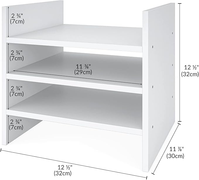 Ballucci 4-Tier Paper Sorter and File Organizer for Desk, Wood Mail Sorter, Fits into IKEA Kalax and ClosetMaid Cube Storage Shelves, Paper Tray, Mail Holder Stand for Classroom, Office, White