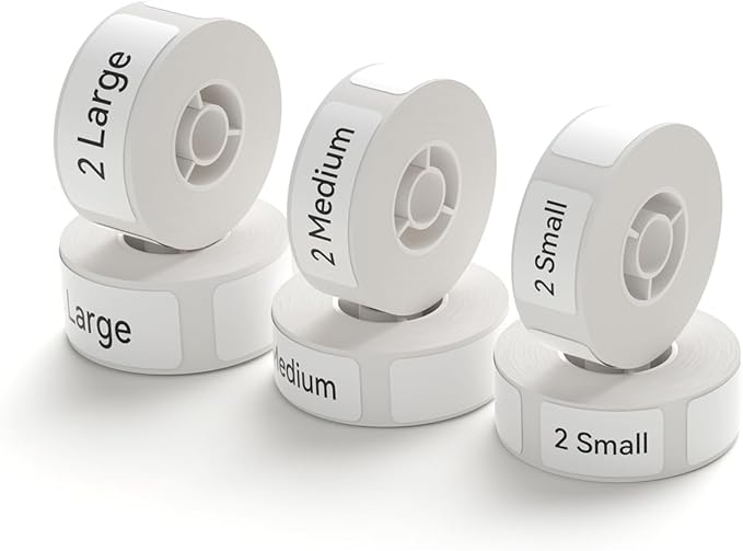 NIIMBOT D11 Label Maker Tape 6Rolls White Label Paper 0.59" X 1.97" 0.47" X 1.57" 0.47" X 0.87", Compatible for NIIMBOT D11 D110 Label Printer, L M S White Labels 6-Roll