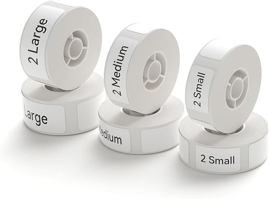 NIIMBOT D11 Label Maker Tape 6Rolls White Label Paper 0.59" X 1.97" 0.47" X 1.57" 0.47" X 0.87", Compatible for NIIMBOT D11 D110 Label Printer, L M S White Labels 6-Roll