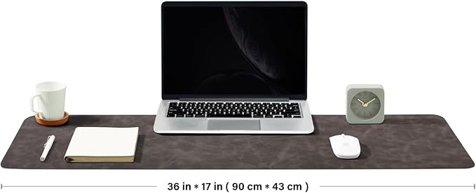 Distressed Leather Desk Mat - Non-Slip PU Desk Pad for Office and Home - Desk Organization and Accessories - Ideal for Large Mouse Pad and Desk Mats on Top of Desks(Slate Gray,36"x 17")