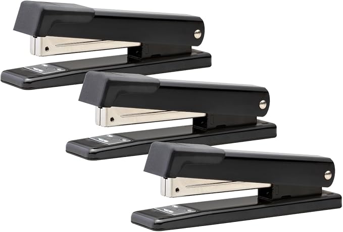 Bostitch Office Classic Metal Desktop Stapler, 20 Sheet Capacity, Dual Clinch, Opens for Tacking, Full-Strip, Black, 3-Pack