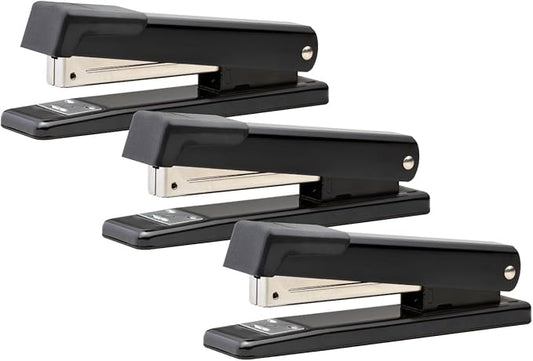 Bostitch Office Classic Metal Desktop Stapler, 20 Sheet Capacity, Dual Clinch, Opens for Tacking, Full-Strip, Black, 3-Pack
