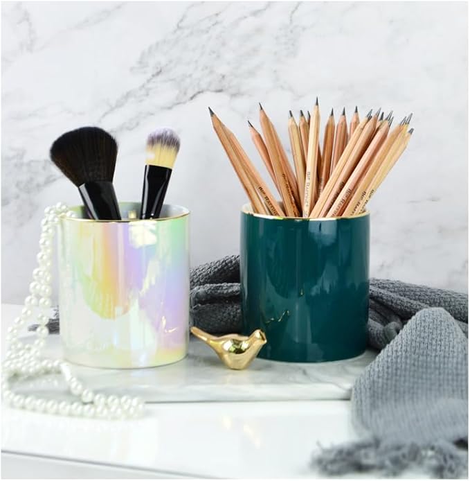 Pen holder for desk Sturdy Metal frame With Green Ceramic Pen Holder For Desks and kitchen Appliance Holders