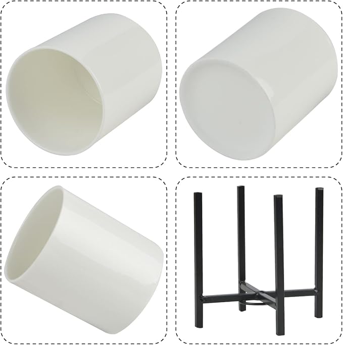 Durable Ceramic Pen Cup, Desk Ceramic Pencil Cup with Metal Legs, Black and White Pen Holder Cup for Office, Desk Decor for Women Girls