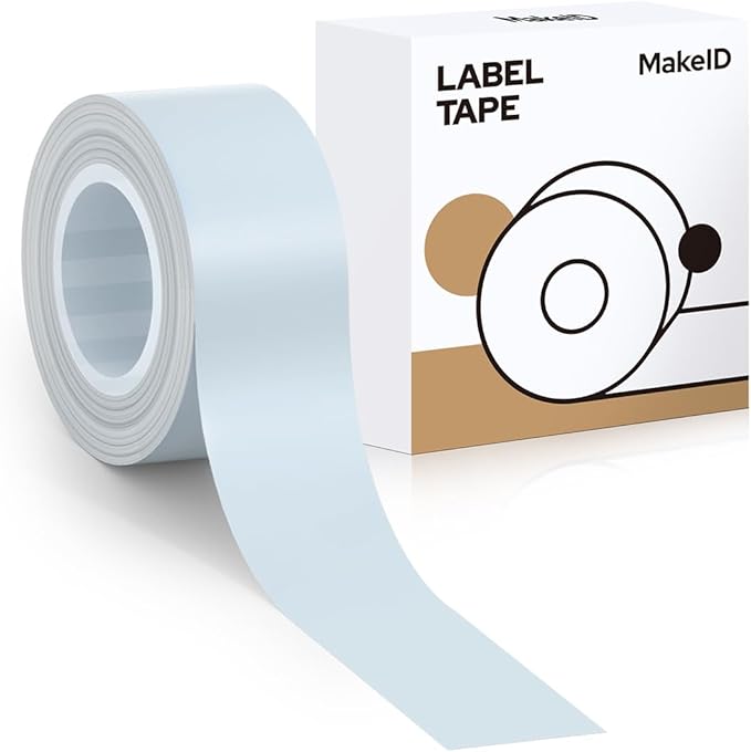 MakeID E1 Q1 Label Maker Tape Refills, 16mm x 4m (0.63" x 13') Continuous Sticker Thermal Laminated Waterproof Self-Adhesive Multipurpose Labeling Tape Replacement