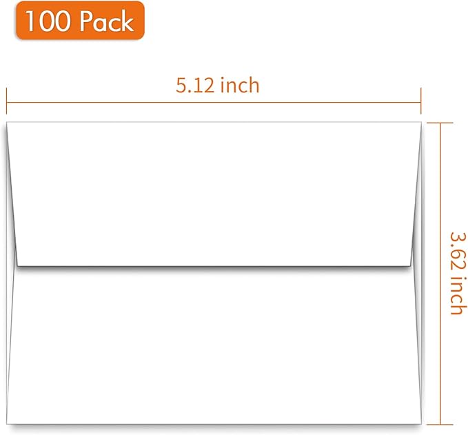100 Pack A1 White Paper Envelopes Self Sealing Adhesive Perfect for Weddings, RSVP, Invitations, Baby Shower,Greeting Cards,Announcements, Thank You Notes| A1 (5.125 x 3.625 Inches)