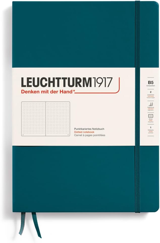 LEUCHTTURM1917 - Notebook Hardcover Composition B5-219 Numbered Pages for Writing and Journaling (Pacific Green, Dotted)