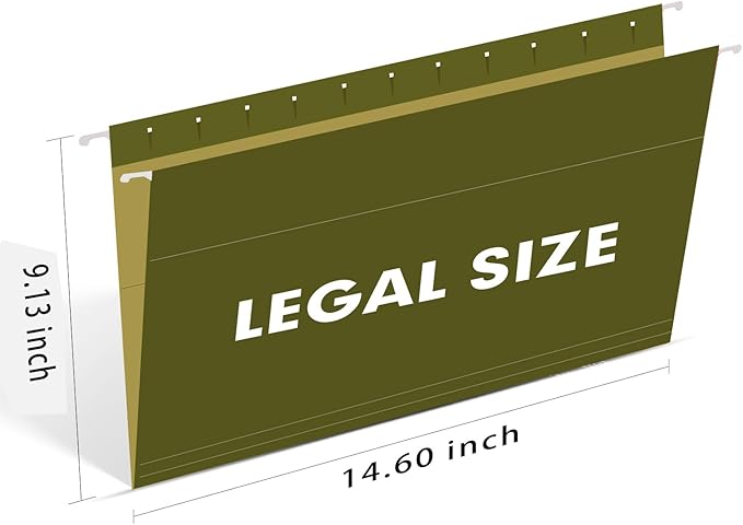Hanging File Folders, RAZCC 60 Pack Reinforced Hanging Folders Legal Size, Designed for Bulky Files, Filing Cabinet, Adjustable Tabs, Green