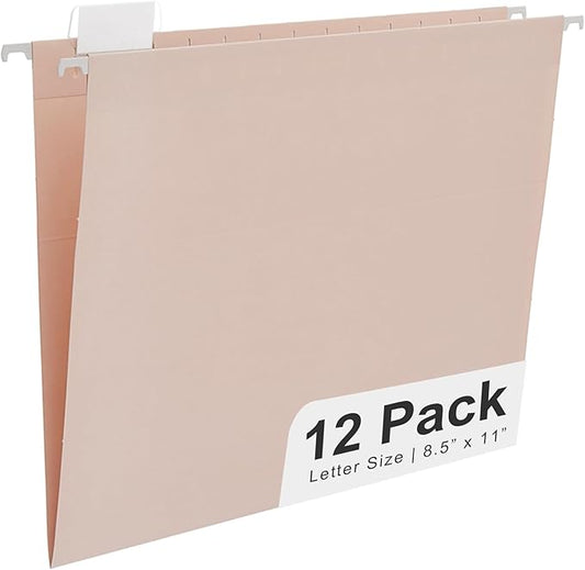 Y YOMA Letter Size - 12 Pack Colored Hanging File Folders Decorative Hanging Folder Cute Pretty File Folder for Filing Cabinet Office Home with 1/5-Cut Adjustable Tabs, Morandi Orange