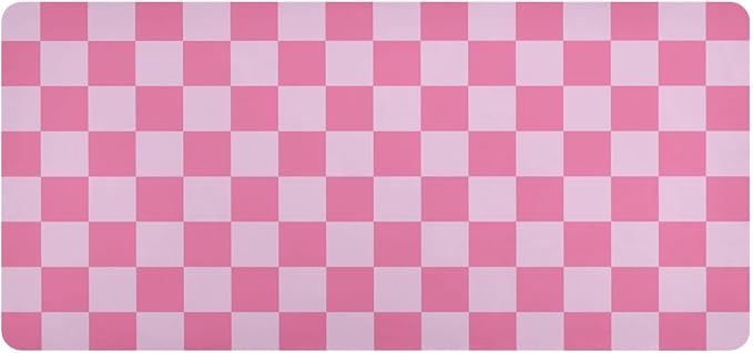Mouse Pad Desk Mat Leather Desk Pad Large Gaming Desk Cover Protector Mat for Keyboard Computer Laptop Office Waterproof 47.2 x 23.6 Inch Checkered Pink