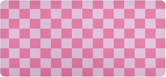 Mouse Pad Desk Mat Leather Desk Pad Large Gaming Desk Cover Protector Mat for Keyboard Computer Laptop Office Waterproof 47.2 x 23.6 Inch Checkered Pink