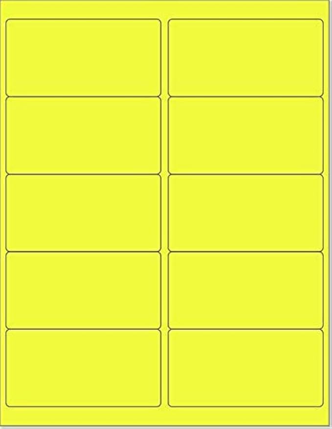 8-1/2 x 11 Neon Color High Light Fluorescent Labels for Laser & Inkjet Printer (Yellow Fluorescent, 4 x 2-10 Per Page | 1000 Labels)