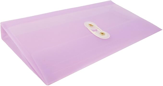 JAM PAPER #10 Plastic Envelopes with Button & String Tie Closure - 4 1/8" x 9 1/2" - Lilac Purple - 12/Pack