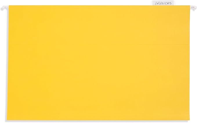 25 Blue Summit Supplies Yellow Legal Size Hanging File Folders - Durable 11pt Paper, Hanging Legal File Folders Yellow with Plastic Tabs and Inserts, Legal Size