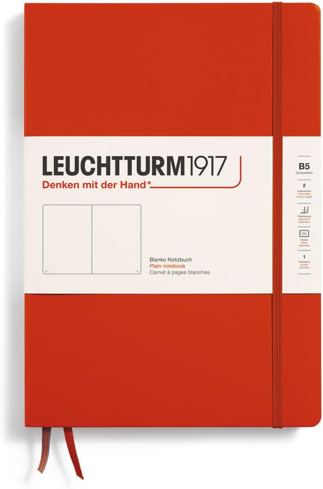 LEUCHTTURM1917 - Notebook Hardcover Composition B5-219 Numbered Pages for Writing and Journaling (Fox Red, Plain)